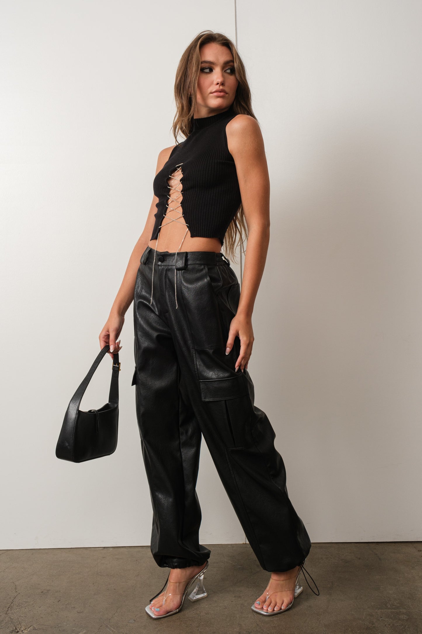 Elvira Faux Leather Cargo Pants