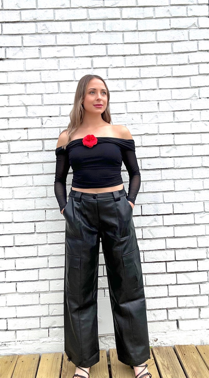 Elvira Faux Leather Cargo Pants