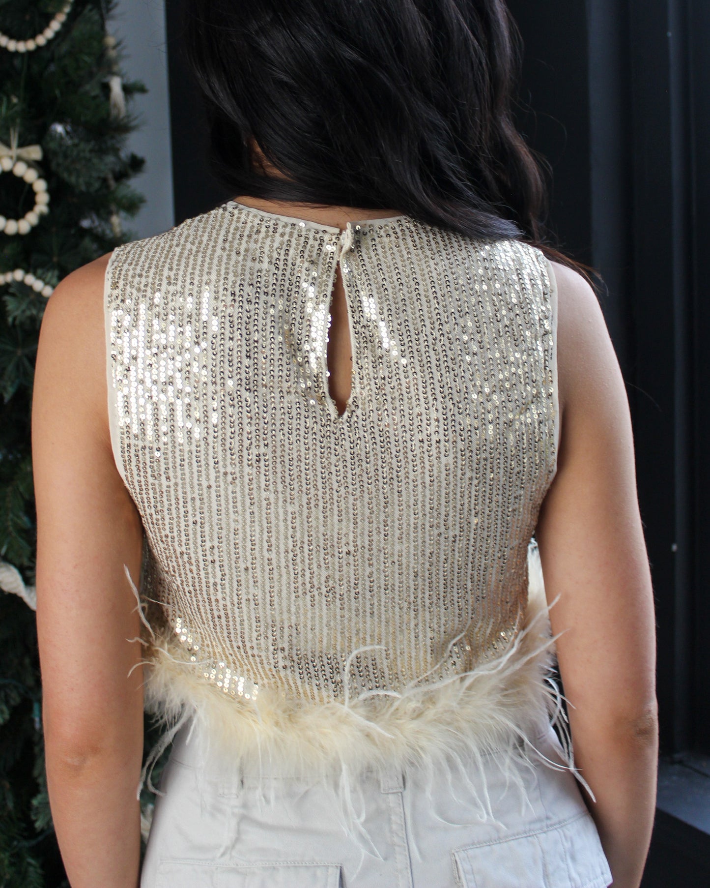 All That Glitters Faux Feather Top